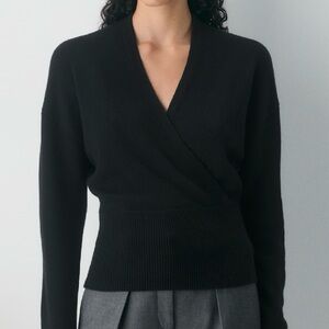 Aritzia Babaton Atticus Merino wrap sweater - black - size L